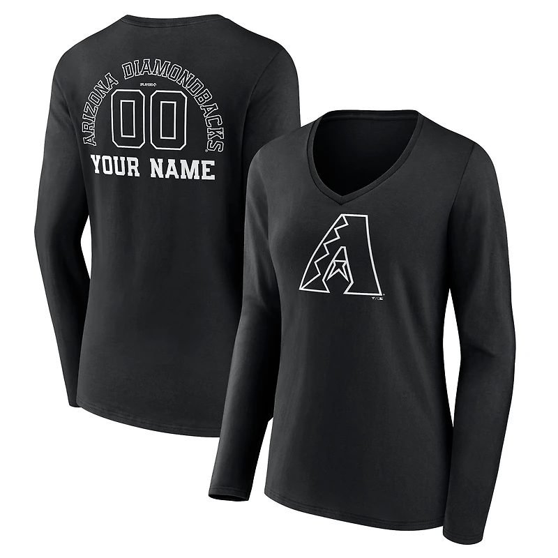 Women's Black Arizona Diamondbacks Monochrome Personalized Name & Number Long Sleeve V-Neck T-Shirt