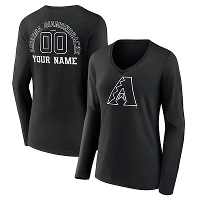 Women's Black Arizona Diamondbacks Monochrome Personalized Name & Number Long Sleeve V-Neck T-Shirt