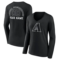 Women's Black Arizona Diamondbacks Monochrome Personalized Name & Number Long Sleeve V-Neck T-Shirt