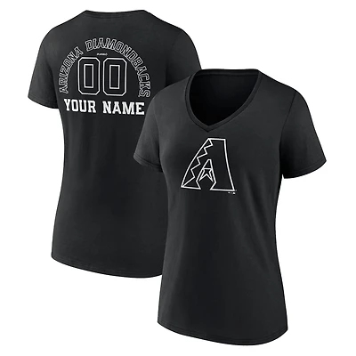 Women's Black Arizona Diamondbacks Monochrome Personalized Name & Number V-Neck T-Shirt