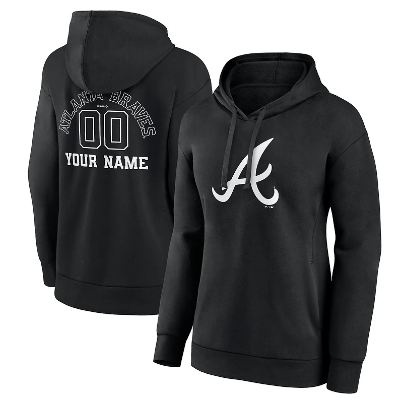 Women's Black Atlanta Braves Monochrome Personalized Name & Number Pullover Hoodie