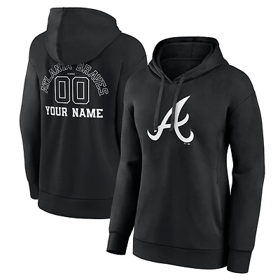 Women's Black Atlanta Braves Monochrome Personalized Name & Number Pullover Hoodie