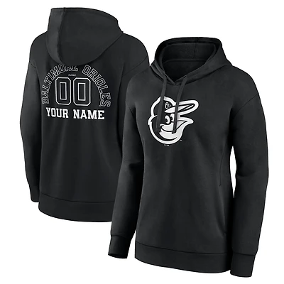 Women's Black Baltimore Orioles Monochrome Personalized Name & Number Pullover Hoodie