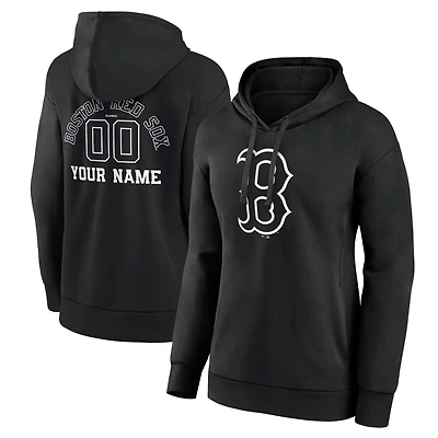 Women's Black Boston Red Sox Monochrome Personalized Name & Number Pullover Hoodie
