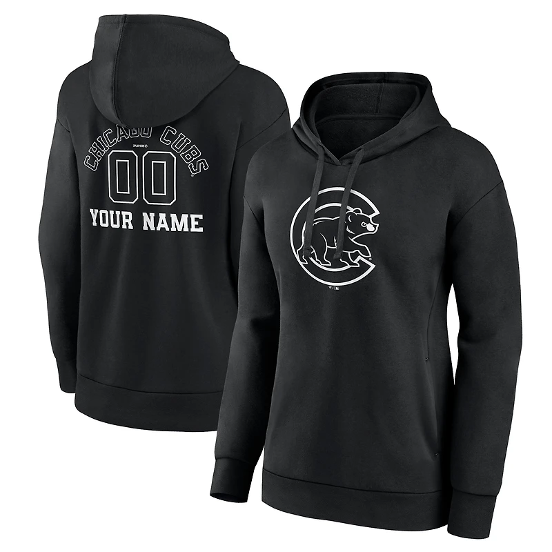 Women's Black Chicago Cubs Monochrome Personalized Name & Number Pullover Hoodie