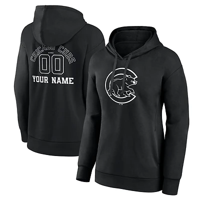 Women's Black Chicago Cubs Monochrome Personalized Name & Number Pullover Hoodie