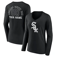 Women's Black Chicago White Sox Monochrome Personalized Name & Number Long Sleeve V-Neck T-Shirt