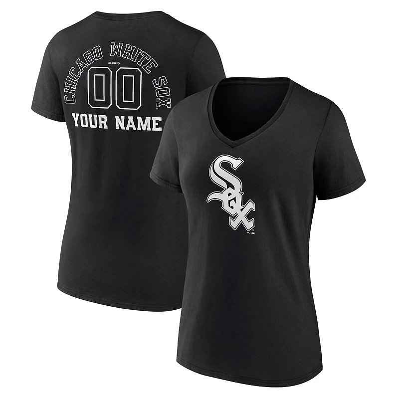 Women's Black Chicago White Sox Monochrome Personalized Name & Number V-Neck T-Shirt