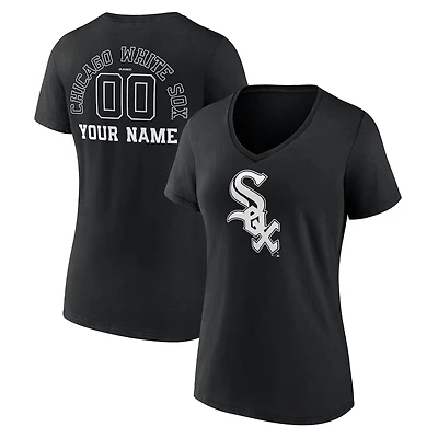 Women's Black Chicago White Sox Monochrome Personalized Name & Number V-Neck T-Shirt