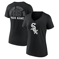 Women's Black Chicago White Sox Monochrome Personalized Name & Number V-Neck T-Shirt