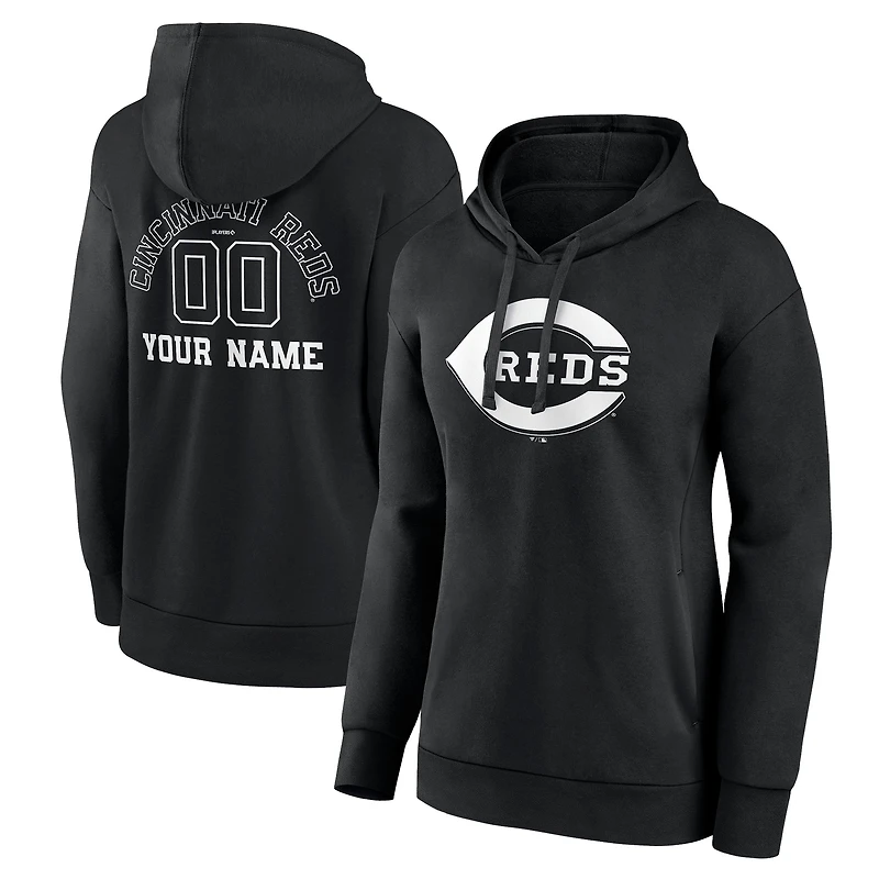 Women's Black Cincinnati Reds Monochrome Personalized Name & Number Pullover Hoodie