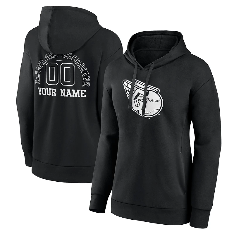 Women's Black Cleveland Guardians Monochrome Personalized Name & Number Pullover Hoodie