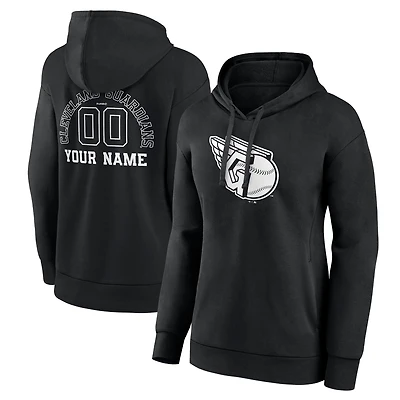 Women's Black Cleveland Guardians Monochrome Personalized Name & Number Pullover Hoodie