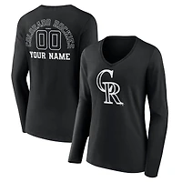 Women's Black Colorado Rockies Monochrome Personalized Name & Number Long Sleeve V-Neck T-Shirt