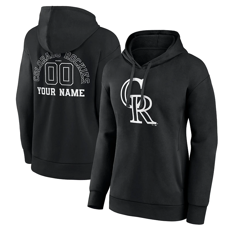 Women's Black Colorado Rockies Monochrome Personalized Name & Number Pullover Hoodie