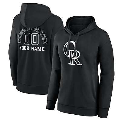 Women's Black Colorado Rockies Monochrome Personalized Name & Number Pullover Hoodie