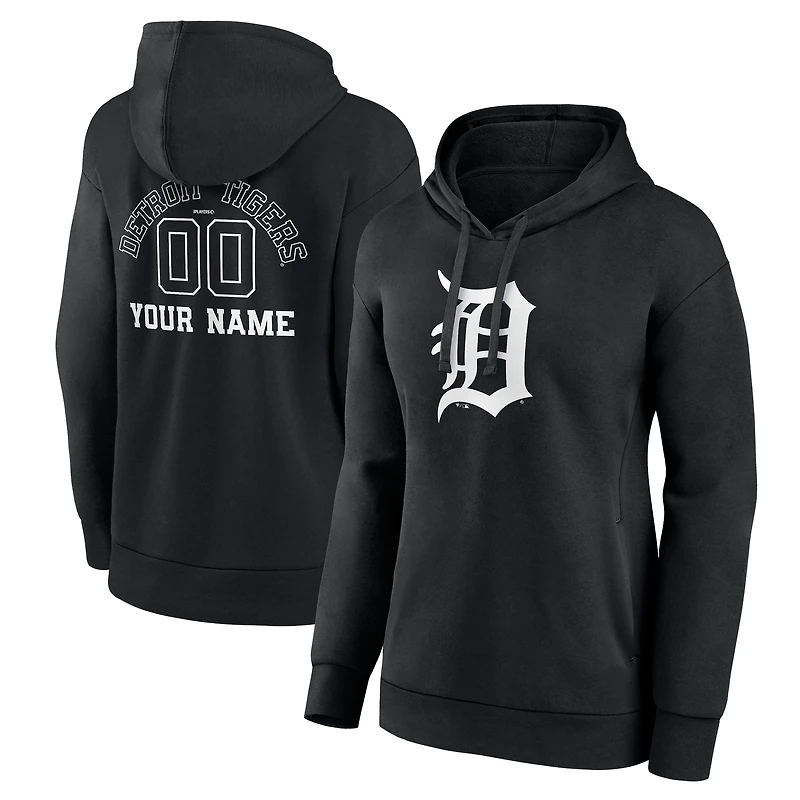 Women's Black Detroit Tigers Monochrome Personalized Name & Number Pullover Hoodie