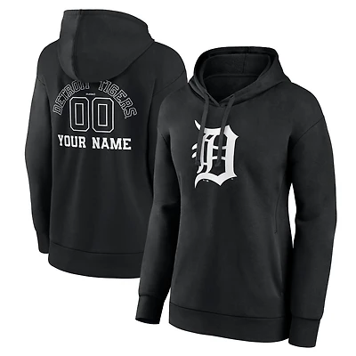 Women's Black Detroit Tigers Monochrome Personalized Name & Number Pullover Hoodie
