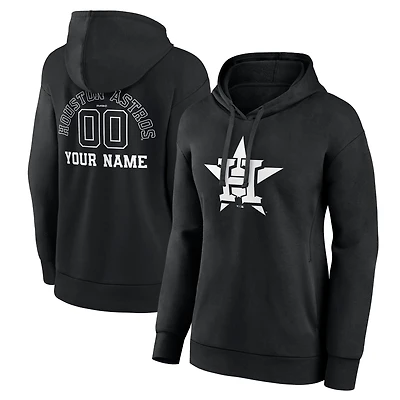 Women's Black Houston Astros Monochrome Personalized Name & Number Pullover Hoodie