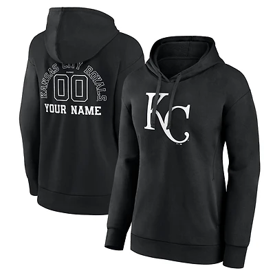 Women's Black Kansas City Royals Monochrome Personalized Name & Number Pullover Hoodie