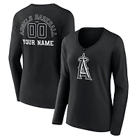 Women's Black Los Angeles Angels Monochrome Personalized Name & Number Long Sleeve V-Neck T-Shirt