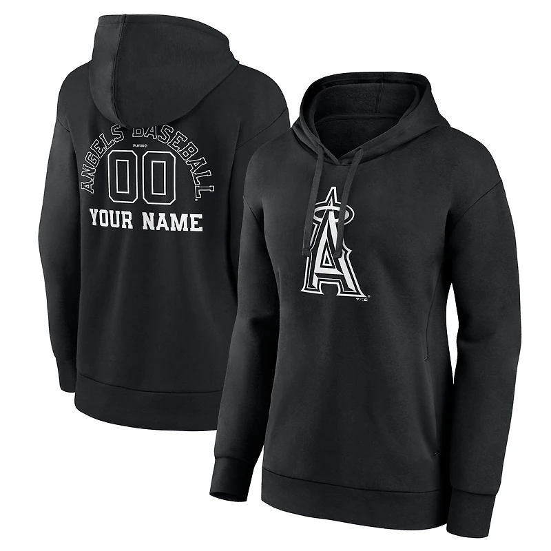 Women's Black Los Angeles Angels Monochrome Personalized Name & Number Pullover Hoodie