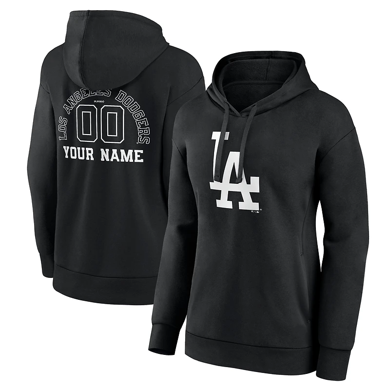 Women's Black Los Angeles Dodgers Monochrome Personalized Name & Number Pullover Hoodie