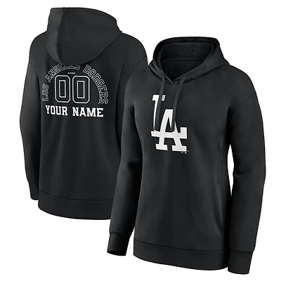 Women's Black Los Angeles Dodgers Monochrome Personalized Name & Number Pullover Hoodie