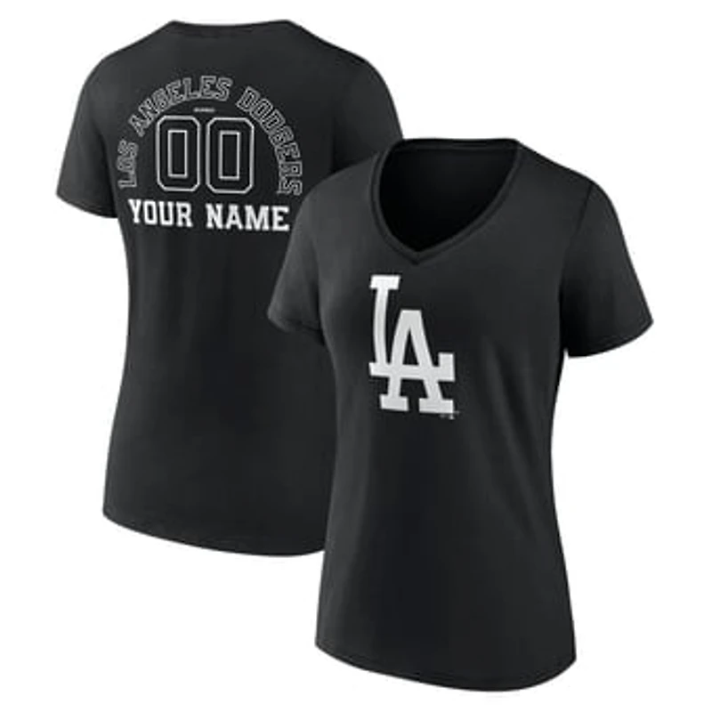 Women's Black Los Angeles Dodgers Monochrome Personalized Name & Number V-Neck T-Shirt