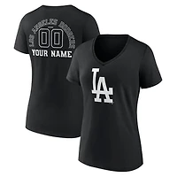 Women's Black Los Angeles Dodgers Monochrome Personalized Name & Number V-Neck T-Shirt