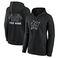 Women's Black Miami Marlins Monochrome Personalized Name & Number Pullover Hoodie