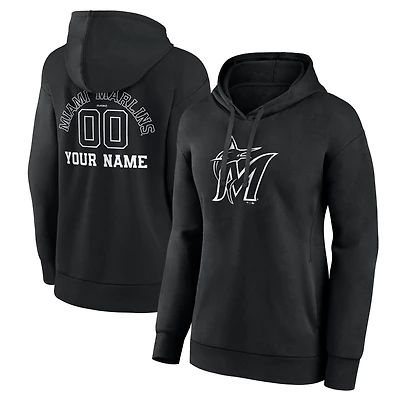 Women's Black Miami Marlins Monochrome Personalized Name & Number Pullover Hoodie