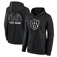 Women's Black Milwaukee Brewers Monochrome Personalized Name & Number Pullover Hoodie