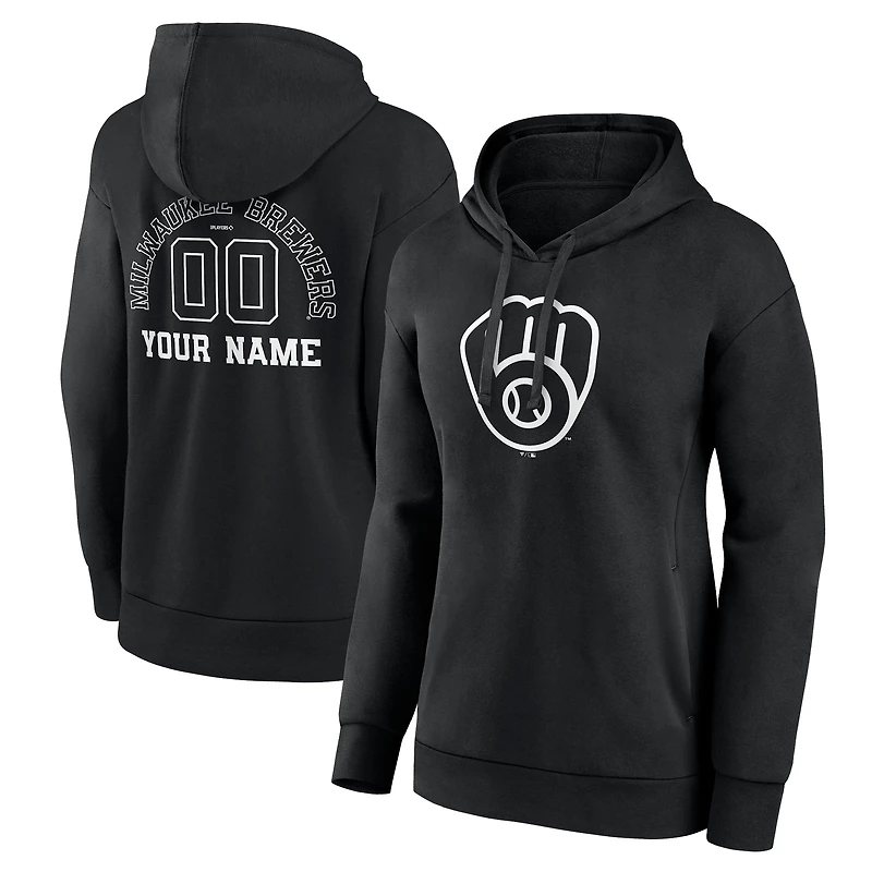 Women's Black Milwaukee Brewers Monochrome Personalized Name & Number Pullover Hoodie