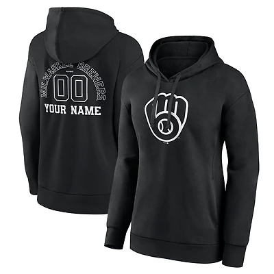 Women's Black Milwaukee Brewers Monochrome Personalized Name & Number Pullover Hoodie