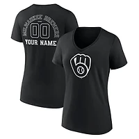 Women's Black Milwaukee Brewers Monochrome Personalized Name & Number V-Neck T-Shirt