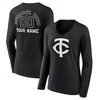 Women's Black Minnesota Twins Monochrome Personalized Name & Number Long Sleeve V-Neck T-Shirt