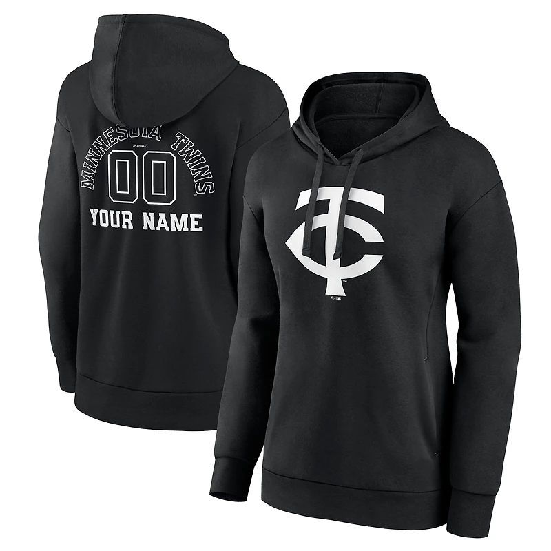 Women's Black Minnesota Twins Monochrome Personalized Name & Number Pullover Hoodie