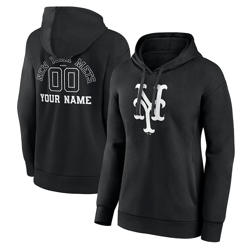 Women's Black New York Mets Monochrome Personalized Name & Number Pullover Hoodie