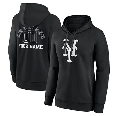 Women's Black New York Mets Monochrome Personalized Name & Number Pullover Hoodie