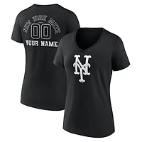 Women's Black New York Mets Monochrome Personalized Name & Number V-Neck T-Shirt