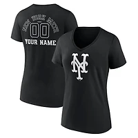 Women's Black New York Mets Monochrome Personalized Name & Number V-Neck T-Shirt