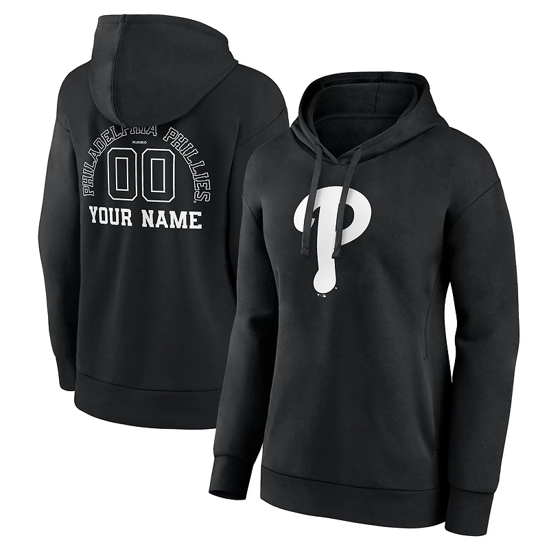 Women's Black Philadelphia Phillies Monochrome Personalized Name & Number Pullover Hoodie