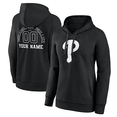 Women's Black Philadelphia Phillies Monochrome Personalized Name & Number Pullover Hoodie