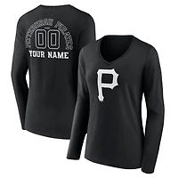 Women's Black Pittsburgh Pirates Monochrome Personalized Name & Number Long Sleeve V-Neck T-Shirt