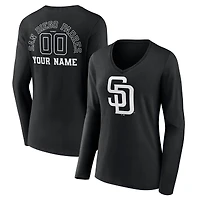 Women's Black San Diego Padres Monochrome Personalized Name & Number Long Sleeve V-Neck T-Shirt
