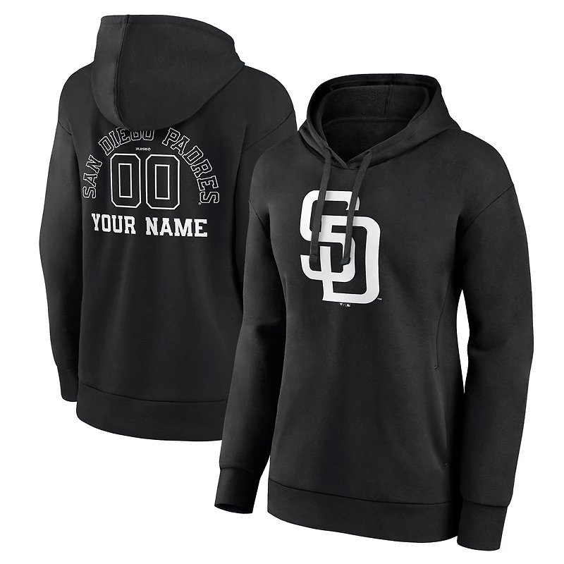 Women's Black San Diego Padres Monochrome Personalized Name & Number Pullover Hoodie