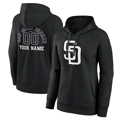 Women's Black San Diego Padres Monochrome Personalized Name & Number Pullover Hoodie