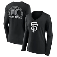 Women's Black San Francisco Giants Monochrome Personalized Name & Number Long Sleeve V-Neck T-Shirt