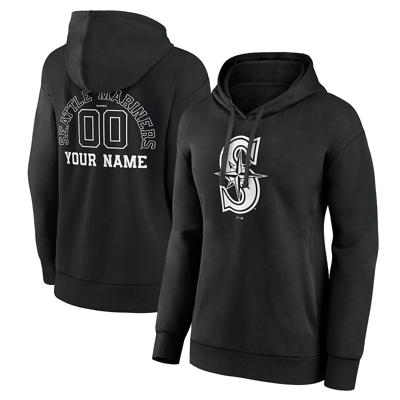 Women's Black Seattle Mariners Monochrome Personalized Name & Number Pullover Hoodie